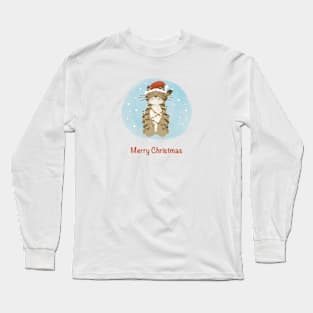 Merry Christmas cat with Christmas lights Long Sleeve T-Shirt